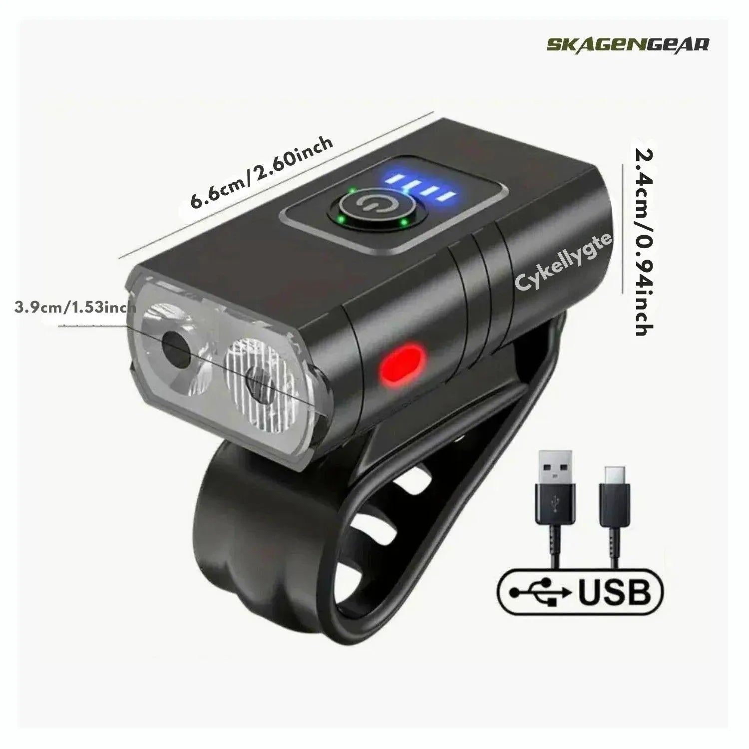 CykelLys Pro | Kraftfuld USB Genopladelig LED Cykellygte
