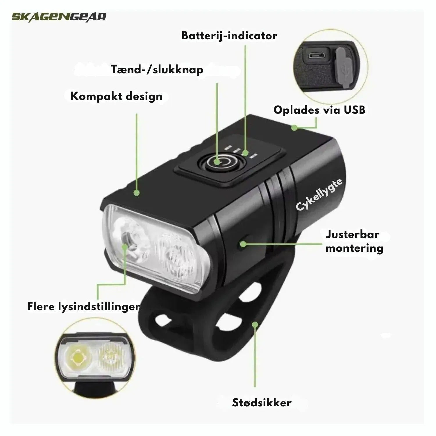 CykelLys Pro | Kraftfuld USB Genopladelig LED Cykellygte