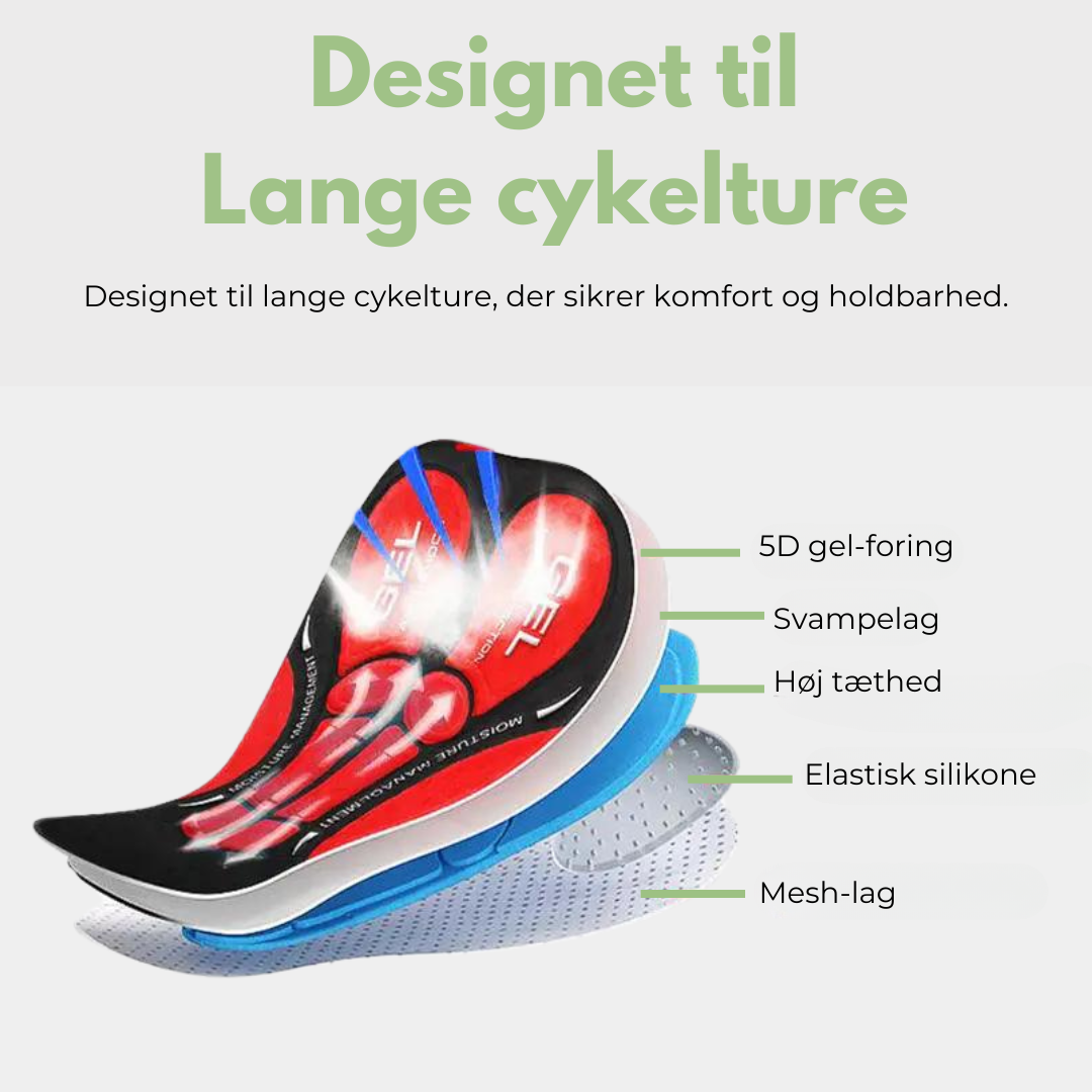 Cykelbukser med gelpude | mod sadelsmerter, åndbar