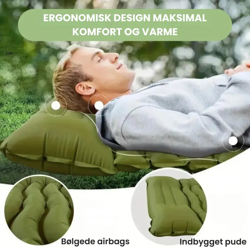 Oppustelig CampComfort | Bekvem luftmadras med indbygget pumpe til camping
