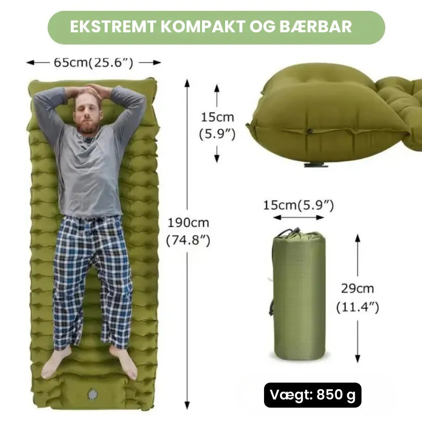 Oppustelig CampComfort | Bekvem luftmadras med indbygget pumpe til camping