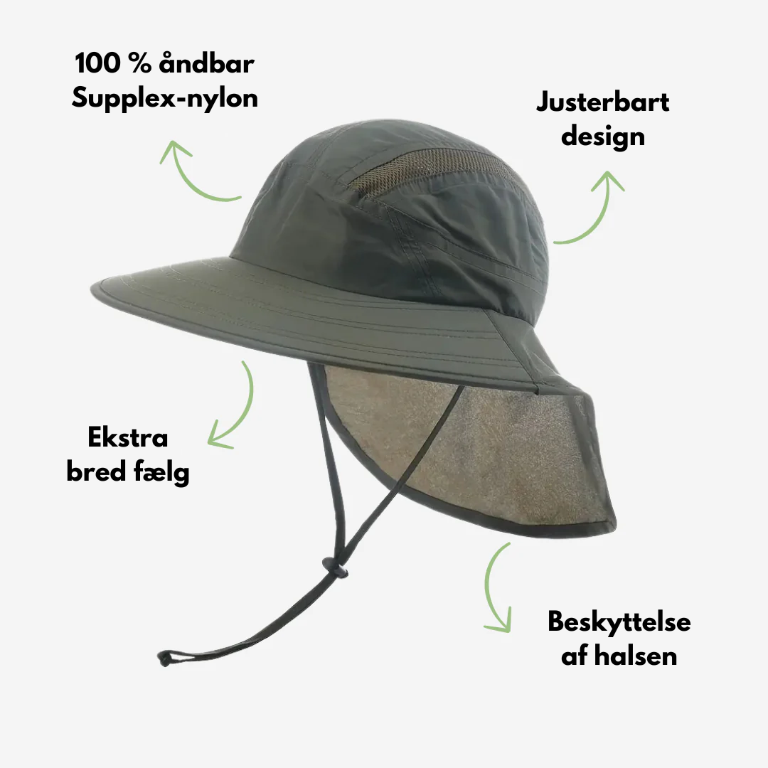 Solhat UPF40+ | bred skygge med nakkeklap, let & justerbar