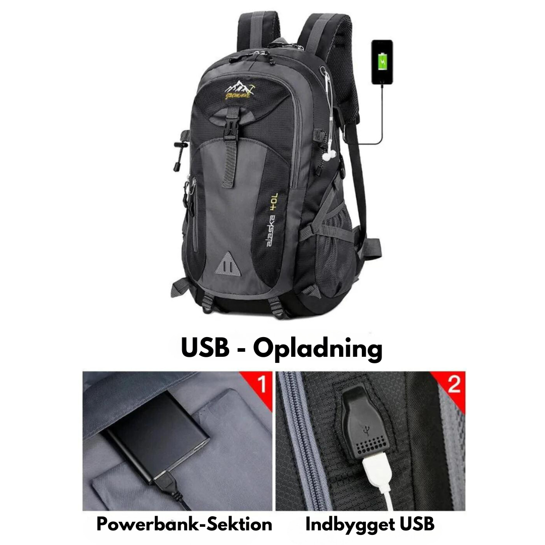TrailVault 40 | Rygsæk vandtæt 40L med USB & polstrede remme